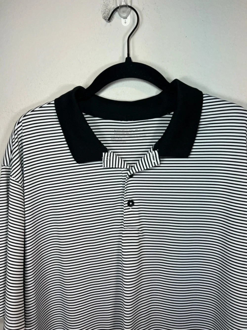 Nike Dri-Fit Golf Polo Shirt Black White Striped Performance Breathable Size XXL